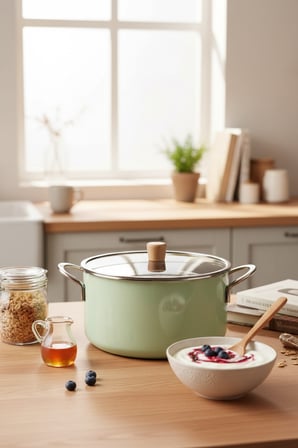Akayev Emaye 23 Cm Pro Kızartma ve Yoğurt Tenceresi Soft Yeşil