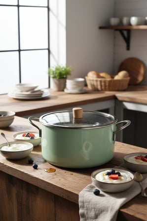 Akayev Emaye 23 Cm Pro Kızartma ve Yoğurt Tenceresi Soft Yeşil