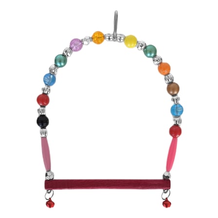 Markapet Ahşap Tünekli Şeffaf Boncuklu Kuş Salıncağı 10-12 cm Renkli