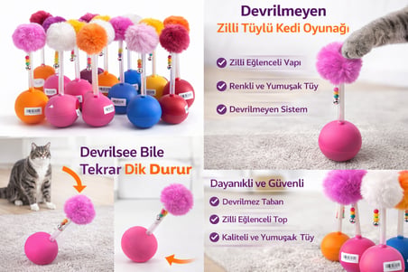 Dev Hacıyatmaz Devrilmeyen Kedi Oyuncağı XXL 33 CM Tüylü Zilli Oyuncak 1 Adet