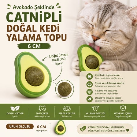 Avokado Şeklinde Catnipli Doğal Kedi Yalama Topu 6 Cm