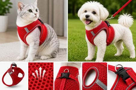 Nefes Alan Kumaş Air Mesh Kedi Köpek Göğüs Tasması Medium 44x48 cm Kırmızı