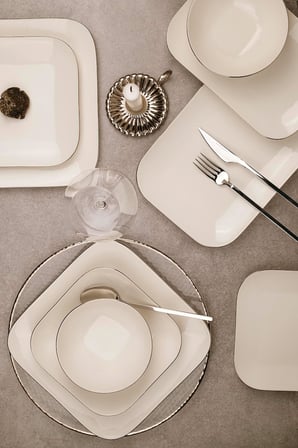 Kütahya Porselen Bone Minas 51 Parça 12 Kişilik Platin Yemek Takımı