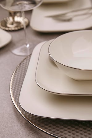Kütahya Porselen Bone Minas 51 Parça 12 Kişilik Platin Yemek Takımı