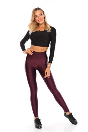 Yeni Sezon EKSTRA Yüksek Bel Parlak Disco Tayt Mürdüm-L