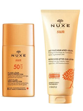 Nuxe Sun Güneş Koruyucu Hafif Dokulu Yüz Kremi SPF 50 50 ml - Nuxe Sun Güneş Sonrası Bakım Kremi 200ml