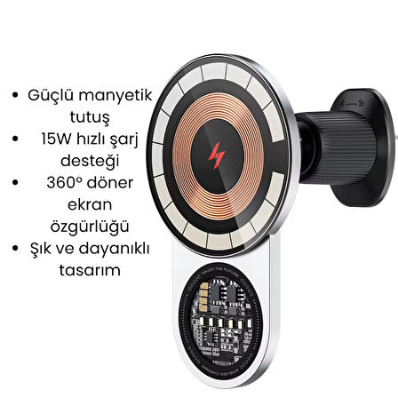 15W Hızlı Şarjlı Manyetik Araç Telefon Tutucu | 1200g Güçlü Tutuş | Akıllı Çipli 360° Döner Tasarım