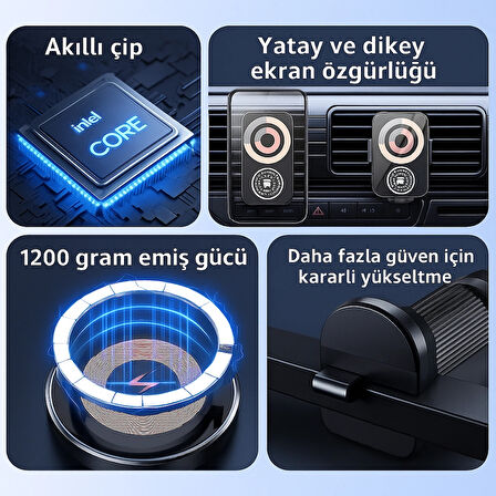 15W Hızlı Şarjlı Manyetik Araç Telefon Tutucu | 1200g Güçlü Tutuş | Akıllı Çipli 360° Döner Tasarım