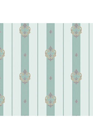 Seven 7804-2 Neoklasik Süslemeli Çizgili Mavi Duvar Kağıdı 16,50 M²