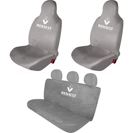 Renault Symbol Penye Oto Koltuk Kılıfı - Marka Logo Baskılı - Gri