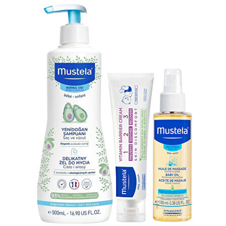 Mustela Setim 1 - Gentle Cleansing Gel 500ml - Mustela Vitamin Barrier 1-2-3 Cream 100ml - Massage Oil 100ml