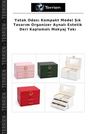 Yatak Odası Kompakt Model Şık Tasarım Organizer Aynalı Estetik Deri Kaplamalı Makyaj Takı