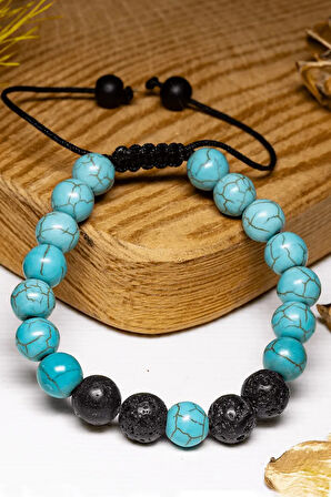 Sertifikalı Aaa+ Firuze Lav Taşı Doğal Taş Bileklik Seti