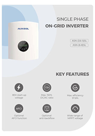 AUXSOL - İnges 3.6 KW MONOFAZE ON-GRİD INVERTER - 3600 WATT ŞEBEKE BAĞLANTILI INVERTÖR