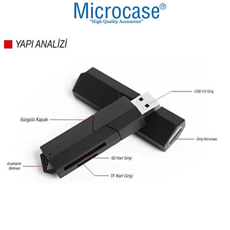 Microcase USB 3.0 Çift Yuvalı Sürgülü Kapaklı 512 GB Destekli TF / SD Kart Okuyucu AL4475