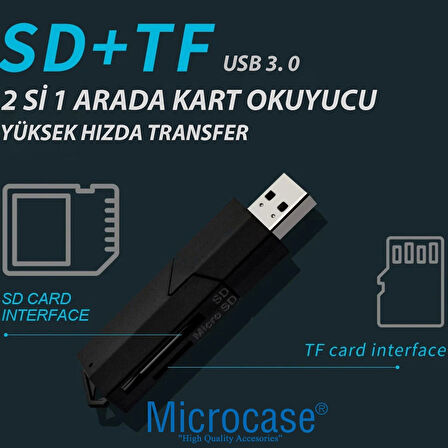 Microcase USB 3.0 Çift Yuvalı Sürgülü Kapaklı 512 GB Destekli TF / SD Kart Okuyucu AL4475