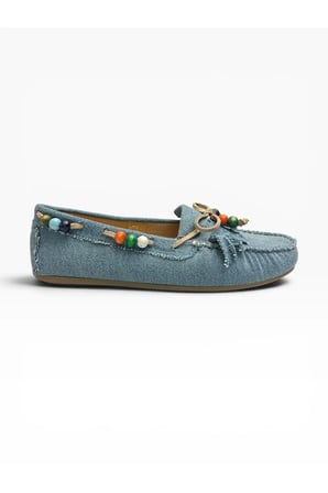 Kadın Jeans Loafer Renkli Boncuk Detaylı Günlük Ayakkabı