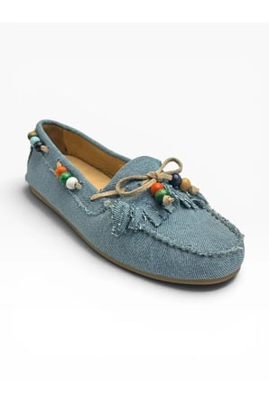 Kadın Jeans Loafer Renkli Boncuk Detaylı Günlük Ayakkabı