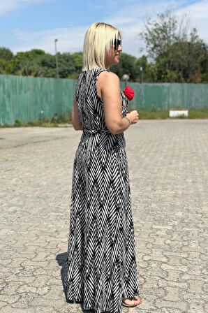 Kolsuz Zebra Desen Gül Detaylı Tulum