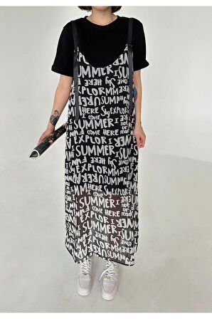 Çift parça görünümlü sloganlı elbise