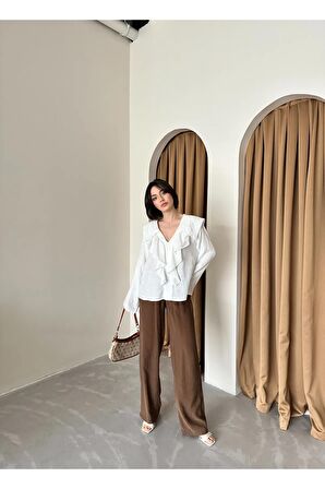 Dekoratif nakış,işleme detaylı fırfırlı gömlek