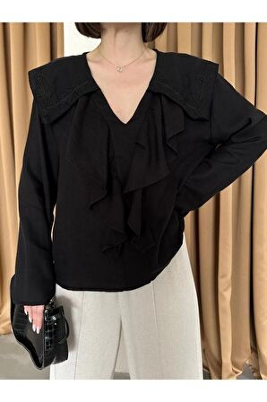 Dekoratif nakış,işleme detaylı fırfırlı gömlek