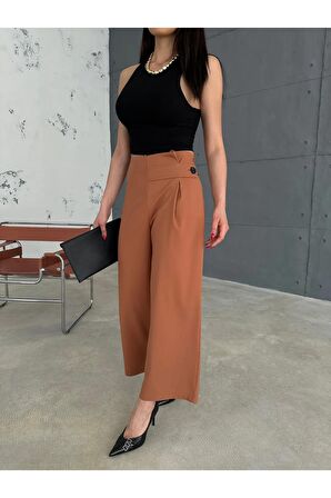 Önü düğmeli ve pens detaylı bantlı pantolon