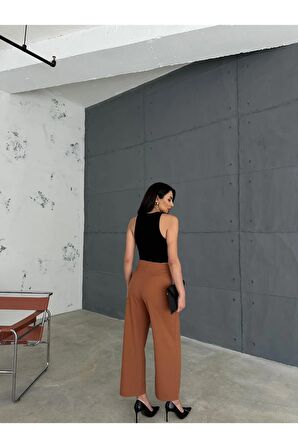 Önü düğmeli ve pens detaylı bantlı pantolon