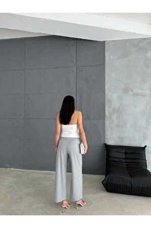 Önü düğmeli ve pens detaylı bantlı pantolon