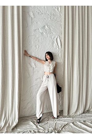 Beli ayarlanabilir, lastikli  yüksek bel pantolon