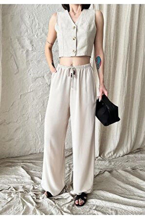 Beli ayarlanabilir, lastikli  yüksek bel pantolon