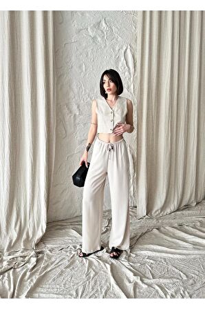 Beli ayarlanabilir, lastikli  yüksek bel pantolon