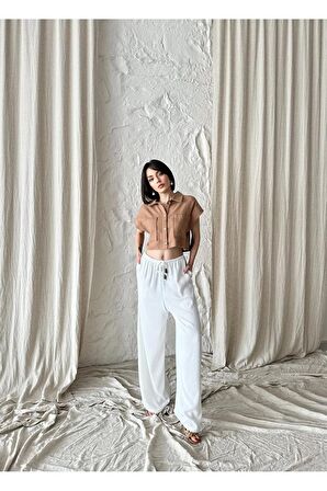 Beli ayarlanabilir, lastikli  yüksek bel pantolon