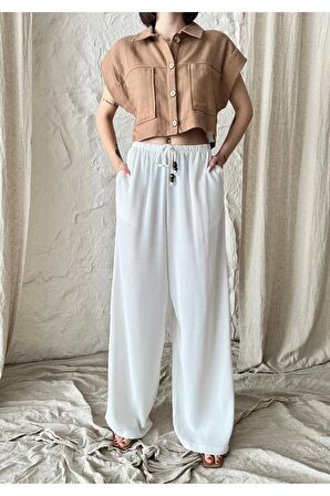 Beli ayarlanabilir, lastikli  yüksek bel pantolon