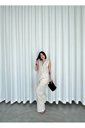 Yelekli keten takım