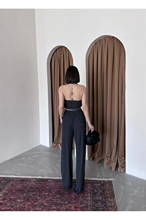 Dokulu bluz ve pantolon takım