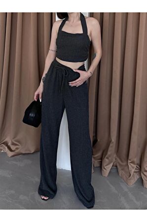 Dokulu bluz ve pantolon takım