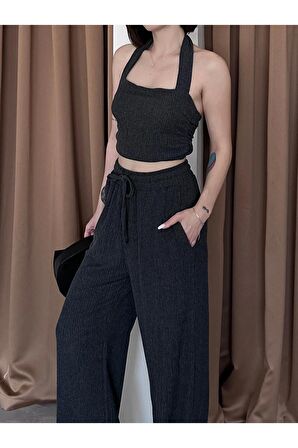 Dokulu bluz ve pantolon takım