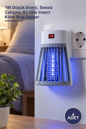 4 Adet Prize Takılan Uv Işık Sinek Ve Böcek Öldürücü Lamba – 1W Düşük Enerji, Sessiz Çalışma, Ev Ofis Insect Killer Bug Zapper