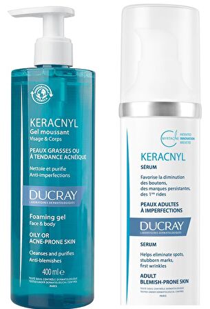 Ducray Keracnyl Set - Ducray Keracnyl Yıkama Jeli 400 ml - Ducray Keracnyl Leke ve Kırışıklık Karşıtı Serum 30 ml