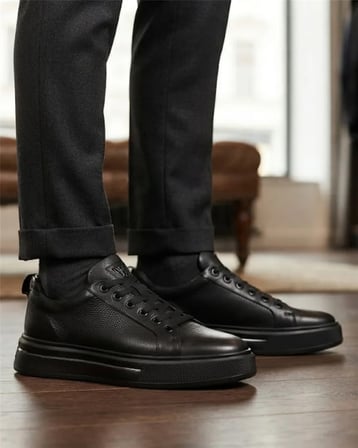 Voyager M054 Erkek Siyah Nata (39-44) Deri Günlük Spor Ayakkabı