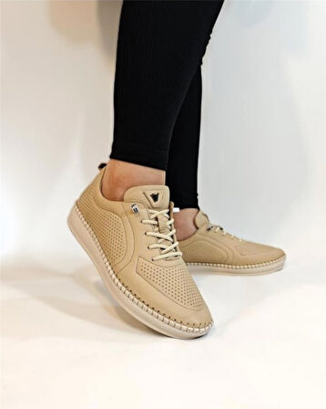 Voyager Z094 Zn Kadın Bej Nata Hakiki Deri Günlük Spor Ayakkabı