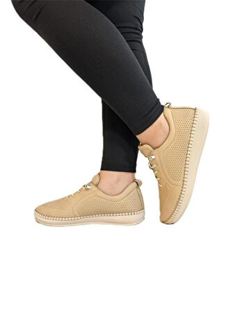 Voyager Z094 Zn Kadın Bej Nata Hakiki Deri Günlük Spor Ayakkabı