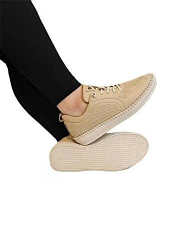 Voyager Z094 Zn Kadın Bej Nata Hakiki Deri Günlük Spor Ayakkabı