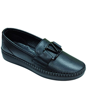 Frida 2044 Kadın Siyah (37-41) Deri Tokalı Comfort Ayakkabı 