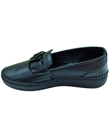 Frida 2044 Kadın Siyah (37-41) Deri Tokalı Comfort Ayakkabı 