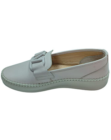 Frida 2044 Kadın Bej (37-41) Deri Tokalı Comfort Ayakkabı 