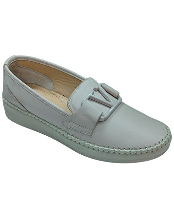 Frida 2044 Kadın Bej (37-41) Deri Tokalı Comfort Ayakkabı 