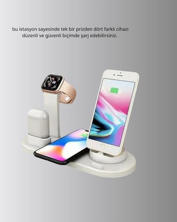 Kablosuz Şarj İstasyonu 4’ü 1 Arada İphone Watch Ve Airpods Uyumlu