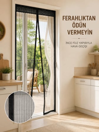 Siyah Mıknatıslı Kapı Sinekliği Sinek ve Böceklere Karşı Koruyucu File